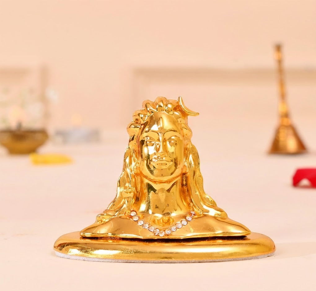 Adiyogi Shiva Idol – Metal Shine Mahadev Statue for Car Dashboard, Home Pooja, Lord Shankara Decorative Showpiece, Spiritual Home Decor