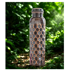 Antique Diamond Design Pure Copper Water Bottle 900 ML Honeycomb Pattern