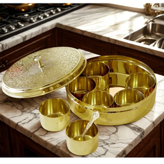 Etched Brass Masala Dabba (7 Inch) | Traditional Indian Spice Box