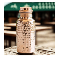 Pure Copper Bottle 300 ML Plain Hammered Design Drinking  Bottle Finish