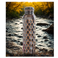 Antique Diamond Design Pure Copper Water Bottle 900 ML Honeycomb Pattern