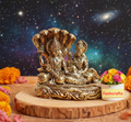 Brass Laxmi Vishnu Idol – 4 Inch Hindu God Goddess Statue, Lakshmi Vishnu on Sheshnaag, Religious Home Decor, Pooja Mandir Murti