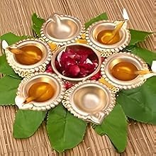 Set of 2 Diya Shape Urli Bowls (7 Inch) – Handcrafted Metal Floating Flower & Tealight Candle Holders for Diwali, Puja & Table Decor