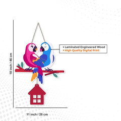 Fashcraft Cute Pair of Macaw Parrots Wooden Wall Hanging for Home Decor | Garden, Balcony, Office & Cafe Decoration