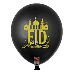 Eid Mubarak Balloons Black & Gold | Printed Latex Party Balloons for Eid & Islamic Festival Décor (Pack of 50)