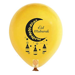 Eid Mubarak Balloons Black & Gold | Printed Latex Party Balloons for Eid & Islamic Festival Décor (Pack of 50)