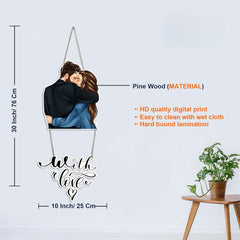 Fashcraft Love Couple Printed Wooden Wall Hanging with Quotes | Modern Romantic Wall Art for Home Decor