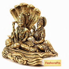 Brass Laxmi Vishnu Idol – 4 Inch Hindu God Goddess Statue, Lakshmi Vishnu on Sheshnaag, Religious Home Decor, Pooja Mandir Murti