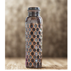 Antique Diamond Design Pure Copper Water Bottle 900 ML Honeycomb Pattern