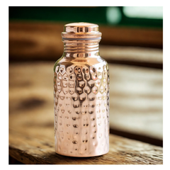 Pure Copper Bottle 300 ML Plain Hammered Design Drinking  Bottle Finish