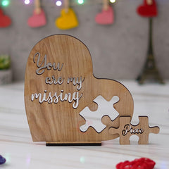 Fashcraft Brown Wooden Heart-Shaped “You Are My Missing Piece” Valentine Gift – Romantic Decor for Girlfriend, Boyfriend, Husband & Wife