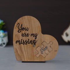 Fashcraft Brown Wooden Heart-Shaped “You Are My Missing Piece” Valentine Gift – Romantic Decor for Girlfriend, Boyfriend, Husband & Wife