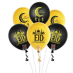 Eid Mubarak Balloons Black & Gold | Printed Latex Party Balloons for Eid & Islamic Festival Décor (Pack of 50)