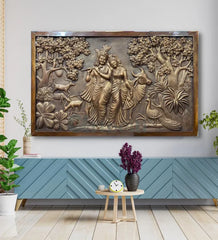 5x3 Feet Radha Krishna 3D Elevation Sculpture Relief Mural Wall Art