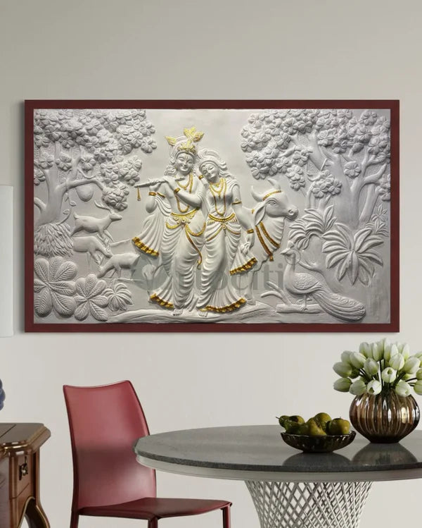 5x3 Feet Radha Krishna 3D Elevation Sculpture Relief Mural Wall Art