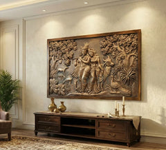 5x3 Feet Radha Krishna 3D Elevation Sculpture Relief Mural Wall Art
