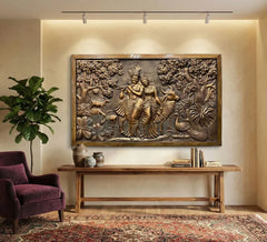 5x3 Feet Radha Krishna 3D Elevation Sculpture Relief Mural Wall Art