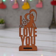 Fashcraft Brown Wooden Romantic Kissing Couple Showpiece with “I Love You” – Valentine Gift for Girlfriend, Boyfriend, Husband & Wife | Home Décor