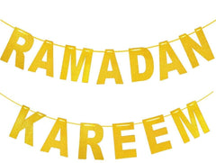 Ramadan Kareem Decorations for Home – Gold Glitter Moon & Star Banner Garland, 5-Meter Eid Mubarak Party Décor