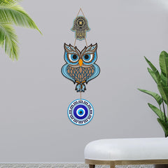 Fashcraft Owl Shape Wooden Wall Hanging with Hamsa Hand – Luck & Prosperity Decorative Wall Art for Home Entrance, Living Room & Door