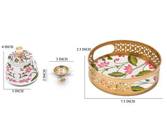 Metal Pichwai Tray with Steel Jar & Lotus Brass Diya