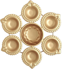 7 Inch Gold Diya Shape Urli Bowl with Diyas – Small Metal Tealight Candle Holder for Diwali, Puja, Wedding & Home Table Décor