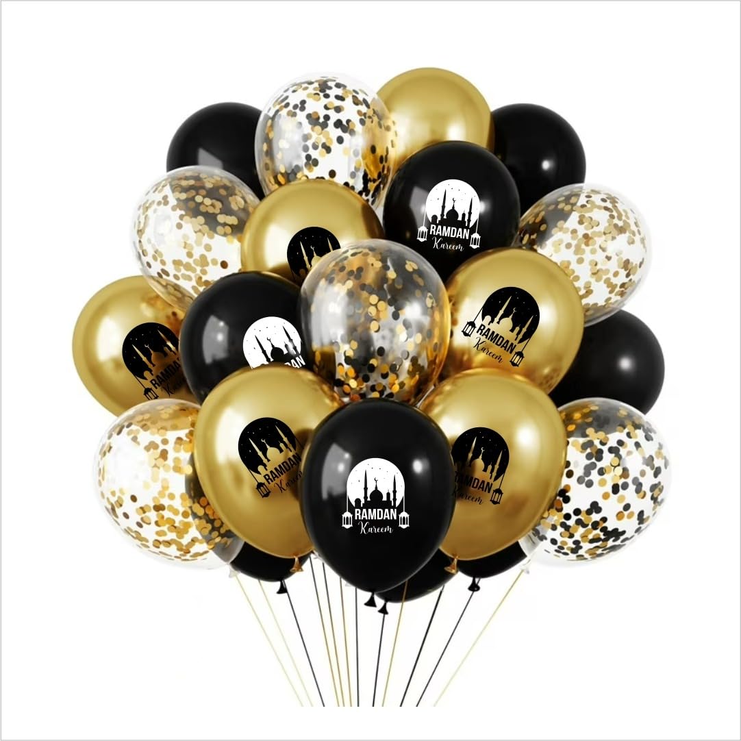 Fashcrafts 45-Piece Ramadan Mubarak Balloon Set | Eid Mubarak Latex Party Décor for Home, Indoor & Outdoor Events