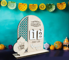 Wooden Ramadan Countdown Calendar – Ramadan Mubarak to Eid Countdown Décor | Islamic Table Decoration & Gift