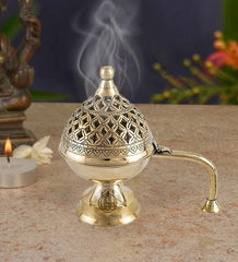 Brass Loban Dhoop Dani – Dhuna & Dhuni Incense Burner for Home Purification – Traditional Brass Dhooni Burner (Medium)