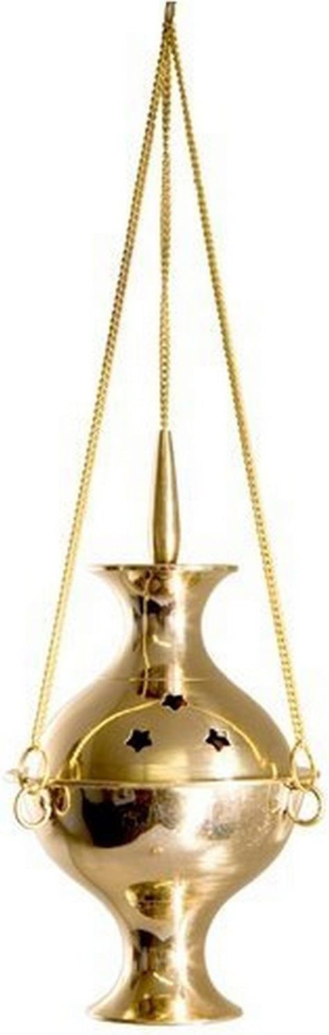 Brass Hanging Censer with Chain – 6” Charcoal Incense Burner for Resin, Frankincense & Church Use