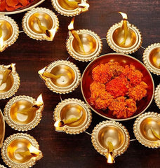 Set of 2 Diya Shape Urli Bowls (7 Inch) – Handcrafted Metal Floating Flower & Tealight Candle Holders for Diwali, Puja & Table Decor