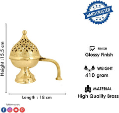 Pure Brass Dhuni Loban Burner with Long Handle –Antique Dhoop Dani for Pooja, Agarbatti & Home Purification