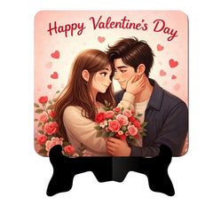 Beautiful Happy Valentine's Day Decorative Table Stand with Love Quote, Romantic Gift for Girlfriend/Boyfriend/Husband/Wife, (7" Inches)
