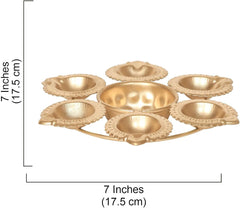 7 Inch Gold Diya Shape Urli Bowl with Diyas – Small Metal Tealight Candle Holder for Diwali, Puja, Wedding & Home Table Décor