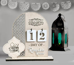 Wooden Ramadan Countdown Calendar – Ramadan Mubarak to Eid Countdown Décor | Islamic Table Decoration & Gift