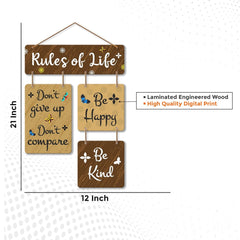 Fashcraft “Rules of Life” Decorative Wooden Wall Hanging – Inspirational Quote Wall Art for Living Room, Bedroom & Office