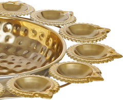 14 Inch Gold Diya Shape Urli Bowl – Handcrafted Metal Floating Flower & Tealight Candle Holder for Diwali, Puja, Home & Office Table Décor