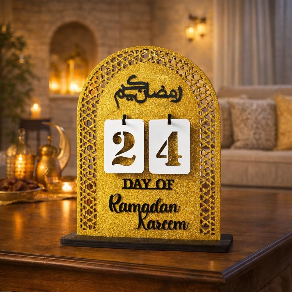Ramadan Kareem Countdown Calendar | Ramadan to Eid Mubarak Table Décor | Islamic Home Decoration