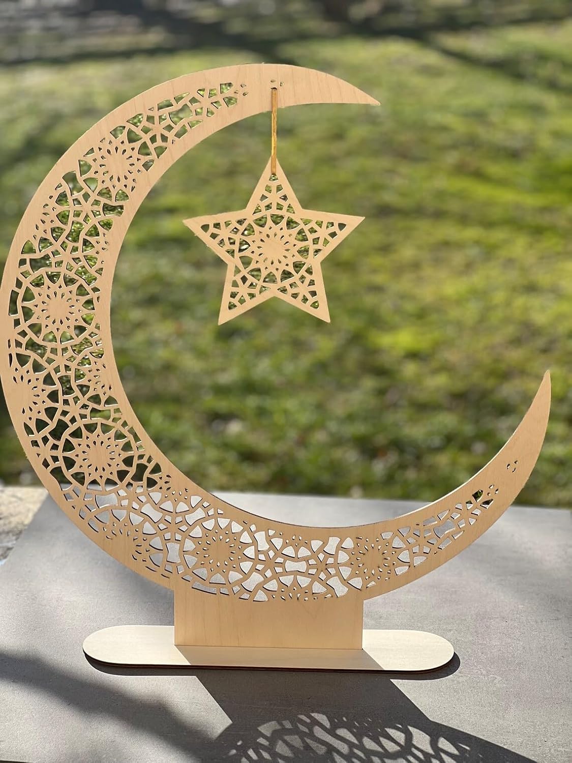 American Elm 12" Wooden Ramadan Moon Sign | Eid & Ramadan Wall Décor | Islamic Home Decoration & Ramadan Mubarak Sign