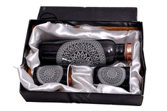 Premium Black Copper Water Bottle Gift Set with 2 Glasses Designer Print | Luxury Gift Box | Ayurvedic Health Benefits | Leak-Proof | 1 Litre