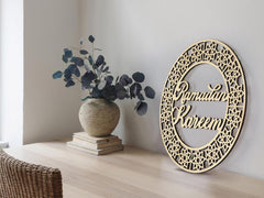 Ramadan Mubarak Wooden Wreath for Door (12In) | Islamic Home Décor & Ramadan Gift
