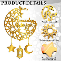 Ramadan Mubarak Wooden Door Wreath – Hollow Moon & Star Islamic Wall Decor | Eid Mubarak Kareem Hanging Ornament for Home, Party & Front Door Decoration (12 x 9 Inch) (Ramadan)