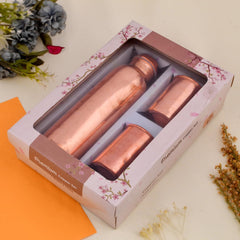 100% Pure Copper Water Bottle 1 Litre with Matching Tumbler Gift Set | 100% Pure Copper | Leak-Proof | 2 Copper Glasses (300 ml Each) | Ideal for Gifting | Matte Lacquer Finish