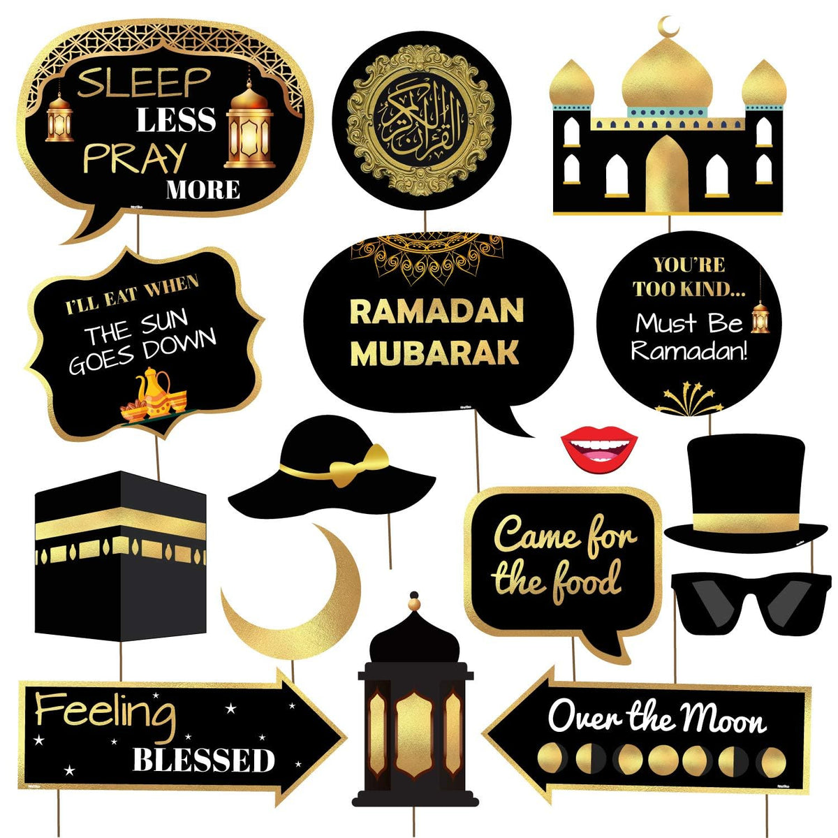 Ramadan Party Decorations Set – Ramadan Kareem Banner & Eid Mubarak Props Combo (16 Pcs) Home Décor
