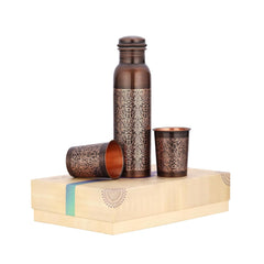 Pure Copper Designer Water Bottle with Advanced Leak Proof Protection, Ayurveda and Yoga Health Benefits. with 2 tumbler Set