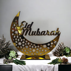 Eid Mubarak Freestanding Acrylic Sign with Moon | Ramadan Kareem Table Décor | Islamic Home Decoration & Eid Gift (7.5 x 7.5 in)