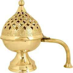 Pure Brass Dhuni Loban Burner with Long Handle –Antique Dhoop Dani for Pooja, Agarbatti & Home Purification