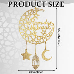 Eid Mubarak Hanging Wooden Door Panel, Ramadan Kareem Hollow Decor Wooden Wall Decor for Muslim Islamic Muslim Home Decor 2 Pack