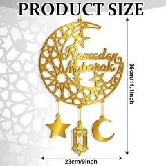 Ramadan Mubarak Wooden Door Wreath – Hollow Moon & Star Islamic Wall Decor | Eid Mubarak Kareem Hanging Ornament for Home, Party & Front Door Decoration (12 x 9 Inch) (Ramadan)