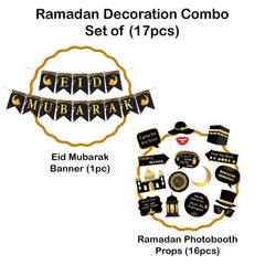 Ramadan Party Decorations Set – Ramadan Kareem Banner & Eid Mubarak Props Combo (17 Pcs) Home Décor